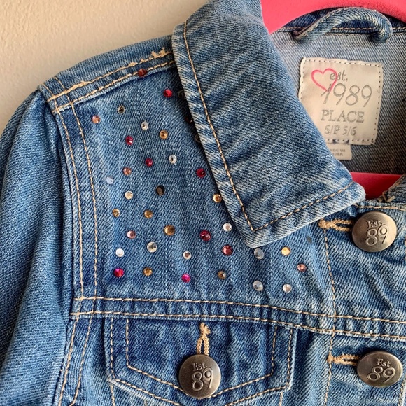 Children's Place Girls Denim Jacket with Gems SIZE S/P 5/4 - Picture 2 of 9